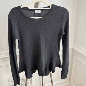 Anthropologie t.la Women's Dark Grey Waffle Long Sleeve Top Size Small